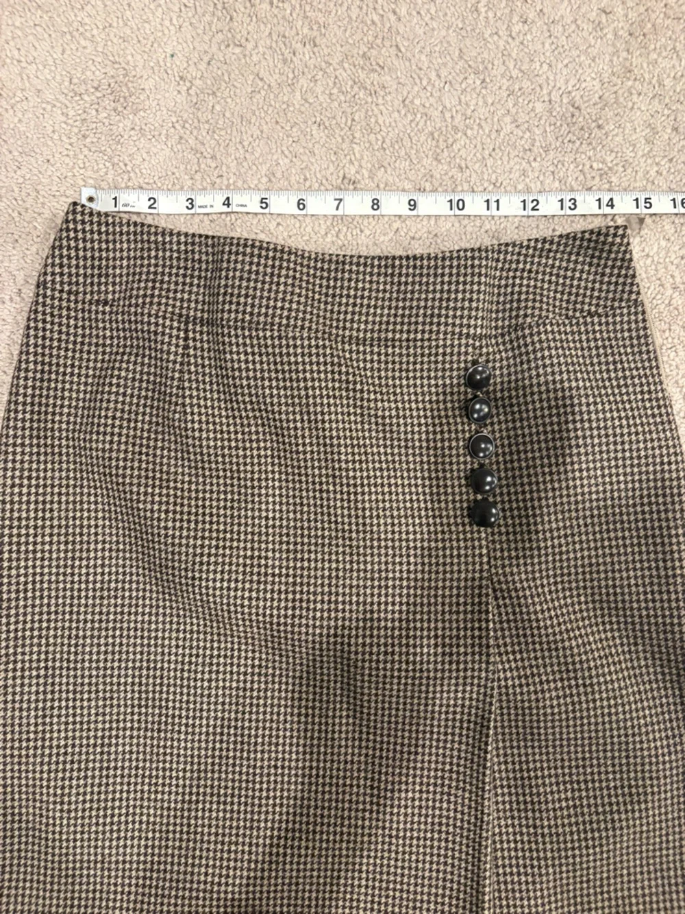 Talbots Vintage Academia Brown & Black Houndstooth Skirt with Side Button Detail - Picture 3 of 6